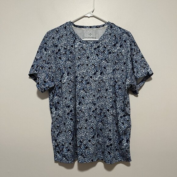 Tuckernuck Tnuck Sport Blue Floral Print Athletic Top Size Large - Picture 1 of 7